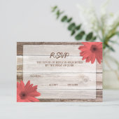 Coral Daisy Barn Wood Wedding RSVP Response Card Karte (Stehend Vorderseite)