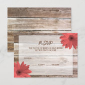 Coral Daisy Barn Wood Wedding RSVP Response Card Karte (Vorne/Hinten)