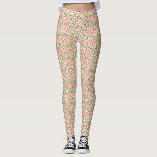 Coral Daisy Blume Pattern Leggings (Vorderseite)
