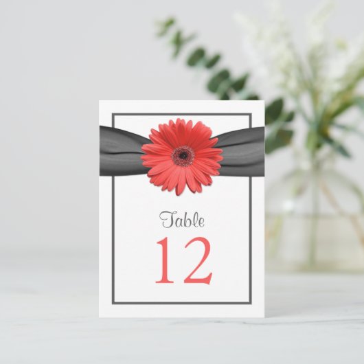 Coral Daisy Gray Gray Ribbon Tischnummer Card (Stehend Vorderseite)