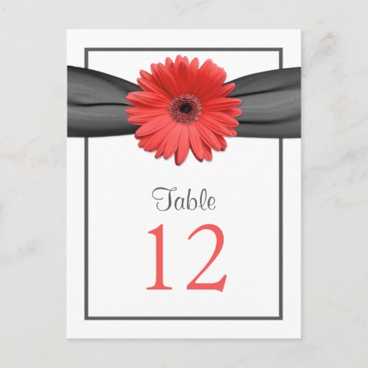 Coral Daisy Gray Gray Ribbon Tischnummer Card (Vorderseite)