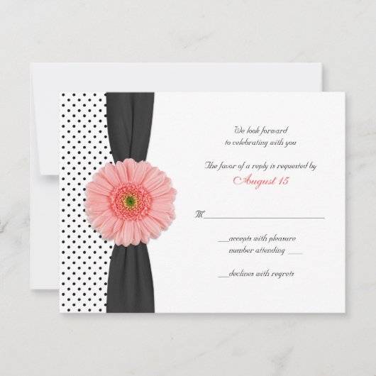 Coral Daisy Polka Dot Ribbon RSVP-Karte RSVP Karte (Vorderseite)