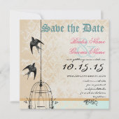 Coral Damask Bird Cage Wedding Save the Date Einladung (Vorderseite)