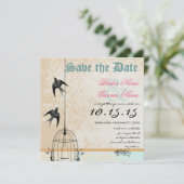 Coral Damask Bird Cage Wedding Save the Date Einladung (Stehend Vorderseite)