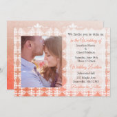 Coral Damask Foto Wedding Invites Einladung (Vorne/Hinten)