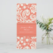 Coral Damask Just Married Announctions Cards Ankündigung (Stehend Vorderseite)