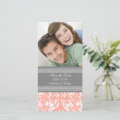 Coral Damask Save the Date Hochzeitsfotokarten (Stehend Vorderseite)