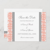 Coral Damask Save the Date Hochzeitskarten Ankündigungspostkarte (Vorne/Hinten)