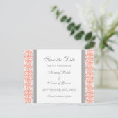 Coral Damask Save the Date Hochzeitskarten Ankündigungspostkarte (Stehend Vorderseite)