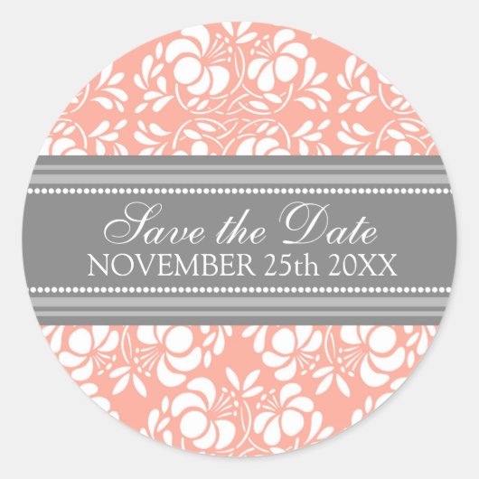 Coral Damask Save the Date Umschlag Aufkleber (Vorderseite)