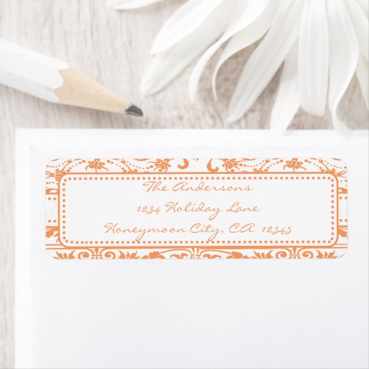 Coral Damask Swirl Dot-Adressetikett (Insitu)