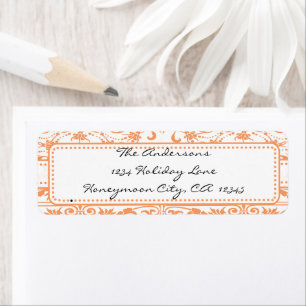 Coral Damask Swirl Dot-Adressetikett