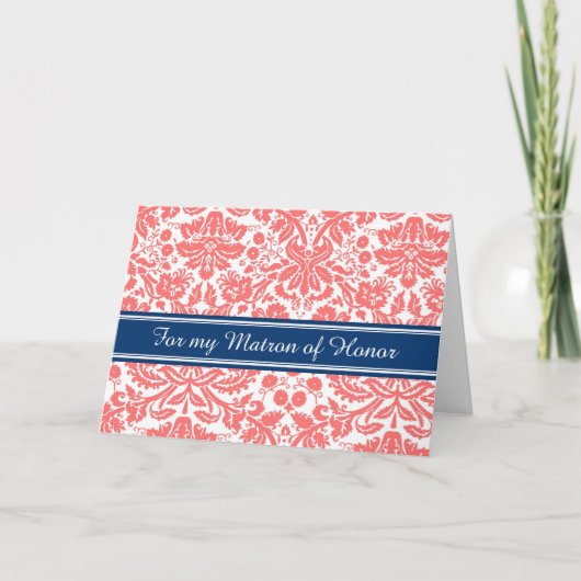 Coral Damask Thank You Matron of Honor Card Dankeskarte (Vorderseite)