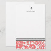 Coral Damask Wedding Monogram Stationery Briefpapier (Vorne/Hinten)