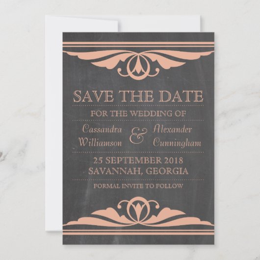 Coral Deko Chalkboard Save the Date einladen (Vorderseite)