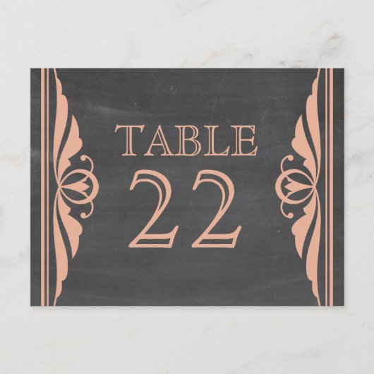 Coral Deko Chalkboard Tischnummer Postkarte (Vorderseite)