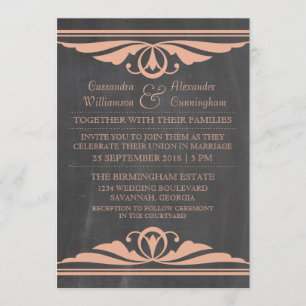 Coral Deko Chalkboard Wedding Einladung
