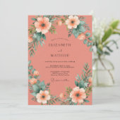 Coral Delicate Bloom Hochzeit Einladung (Stehend Vorderseite)
