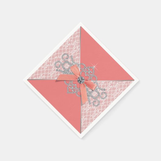 Coral Diamond Lace Party Serviette (Ecke)