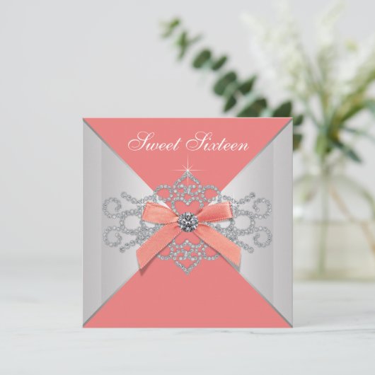 Coral Diamonds and Coral Birthday Party Einladung (Stehend Vorderseite)