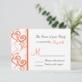 Coral Double Hearts Wirbel Rines Wedding RSVP (Stehend Vorderseite)