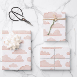 Coral Dreamtime Watercolor Clouds Wrapping Paper Geschenkpapier Set