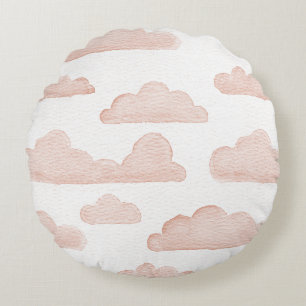 Coral Dreamtime Watercolor Wolken Rundkissen Rundes Kissen
