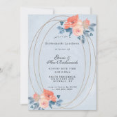 Coral Dusty Blue Gold Bridesmaids Luncheon Invites (Vorderseite)