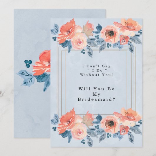Coral Dusty Blue Gold werden Sie meine Bridesmaid  Einladung (Vorne/Hinten)
