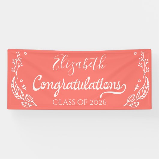 Coral Elegant Chic Abschluss Class of 2019 Banner (Horizontal)
