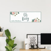 Coral Elegant Floral Baby Shower Party Banner Poster (Heimbüro)
