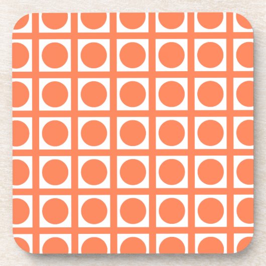 Coral Elegant Grid Dots Getränkeuntersetzer (Vorderseite)