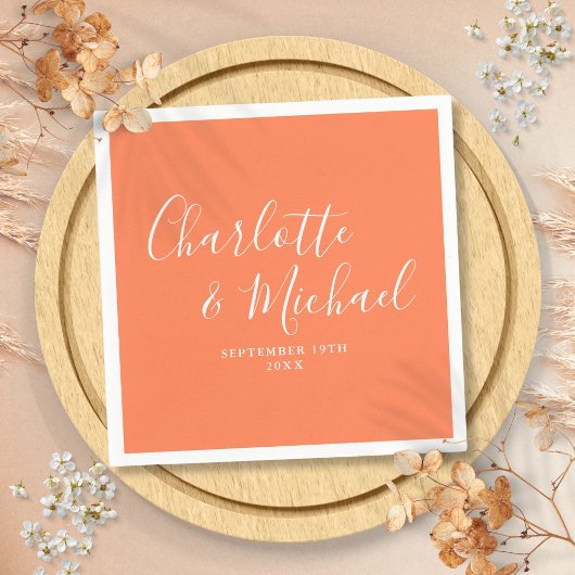 Coral Elegant Signature Script Hochzeit Serviette
