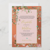 Coral Elegante Rosa Flora Goldene Chinoiserie Einladung (Rückseite)