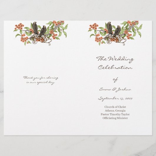 Coral Enchanted Forest TriFold Hochzeitsprogramm (Vorderseite)