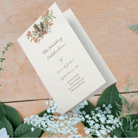 Coral Enchanted Forest TriFold Hochzeitsprogramm