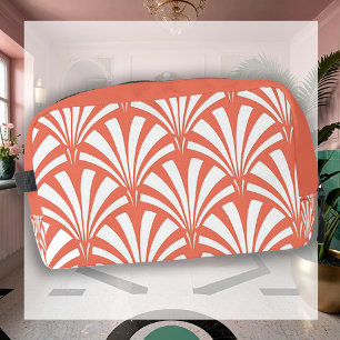 Coral Fizz und weiße Fans Art Deco Kulturbeutel Waschbeutel