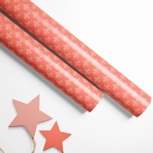 Coral Fleur-de-Lis Geschenkpapier