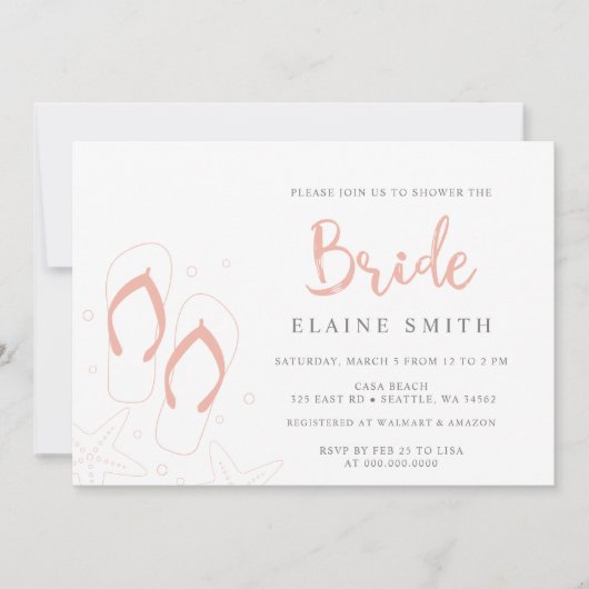 Coral Flip Flops Summer Beach Brautparty Einladung (Vorderseite)