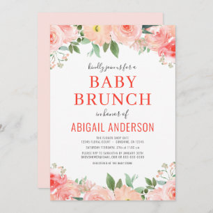  Coral Floral Baby Brunch Pfirsichfarben   Einladung