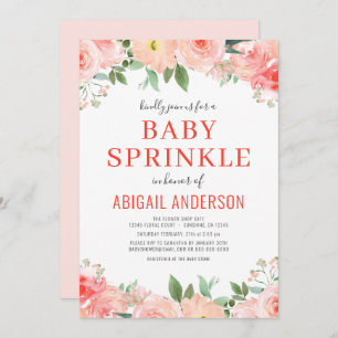 Coral Floral Baby Sprinkle Peach Wasserfarbe Einladung