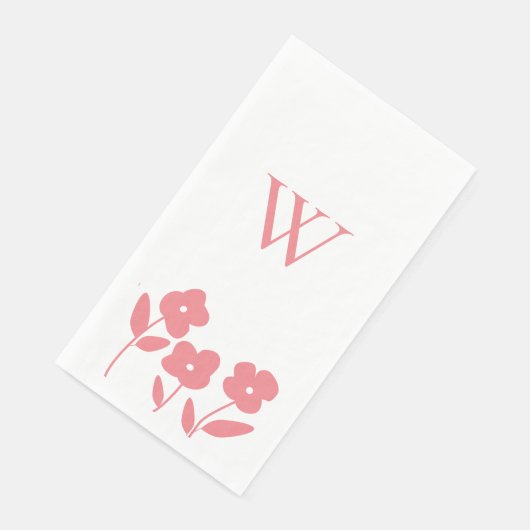 Coral Floral Blooms custom monogram Serviette (Ecke)