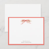 Coral Floral Bow Nursery Note Card – Personalized Mitteilungskarte (Vorne/Hinten)