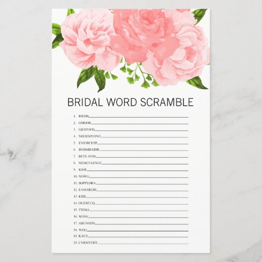 Coral Floral Brautparty Word Scramble Game Card (Vorderseite)