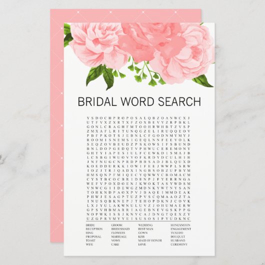 Coral Floral Brautparty Word Search Game Card (Vorne/Hinten)