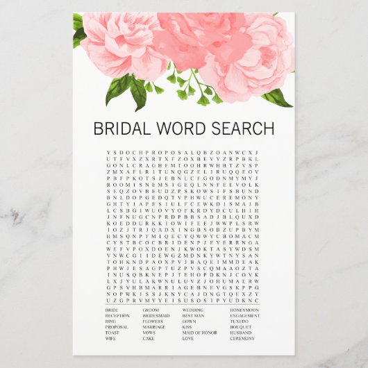 Coral Floral Brautparty Word Search Game Card (Vorderseite)