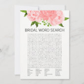 Coral Floral Brautparty Word Search Game Card Einladung (Vorderseite)
