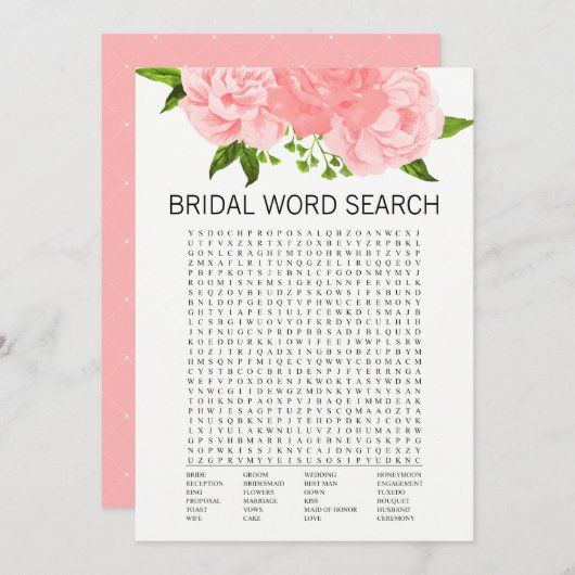 Coral Floral Brautparty Word Search Game Card Einladung (Vorne/Hinten)