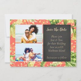 Coral Floral Foto Hochzeit Speichern Sie das Datum Save The Date