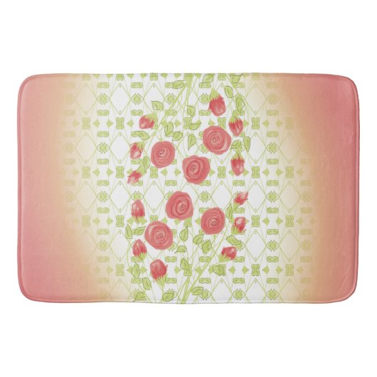 Coral Floral Gemustert Designer Badematte (Vorderseite)